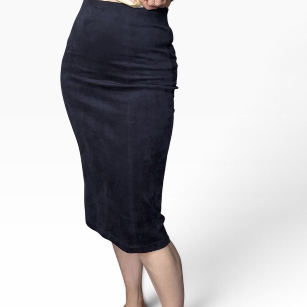 Ann Mashburn faux suede high waiste midi pencil skirt small blue